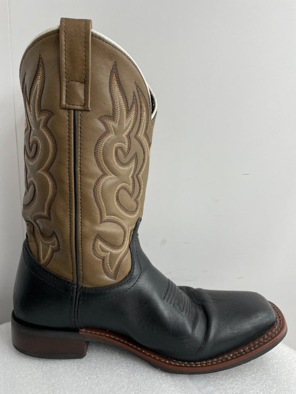Laredo Lodi Black Leather Square Toe Western Cowboy Biker Boots Men's 8 EW Wide - Picture 6 of 14